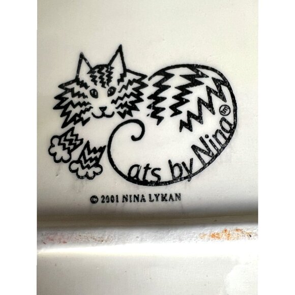 Vtg 2001 NINA LYMAN Hand-Painted Ceramic Cat Plate Large "Cats by Nina" 12.75" D - Picture 11 of 16